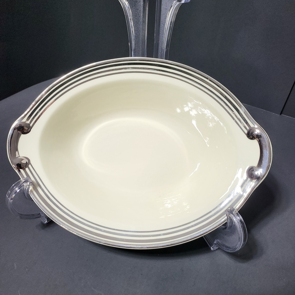 VTG Taylor Smith Taylor Serving Bowl/Relish Dish Cream Platinum‎ Stripes